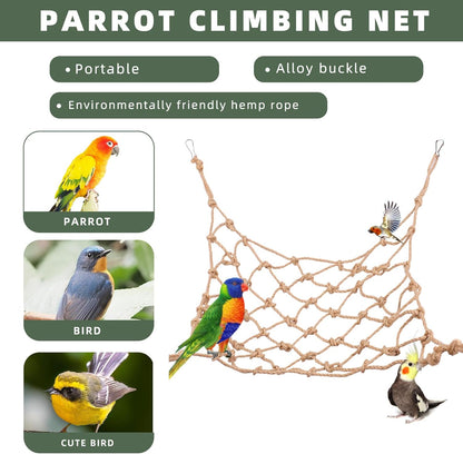 Parrot Climbing Rope Net – Multi-Size Colorful Bird Hammock, Ladder & Chew Toy with 4 Hooks for Cage, Cockatiel, Budgie, Parakeet, Rat & Small Pets