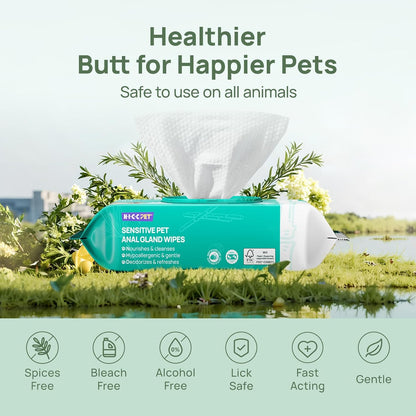 HICC PET Wipes for Dogs & Cats, Vet Recommended Cleaning Deodorizing & Soothing Allergy Infections Anal Gland Wipes, Hypoallergenic Hydrating & Nourish Fur Dog Grooming Wipes for Paw, Butt, Body