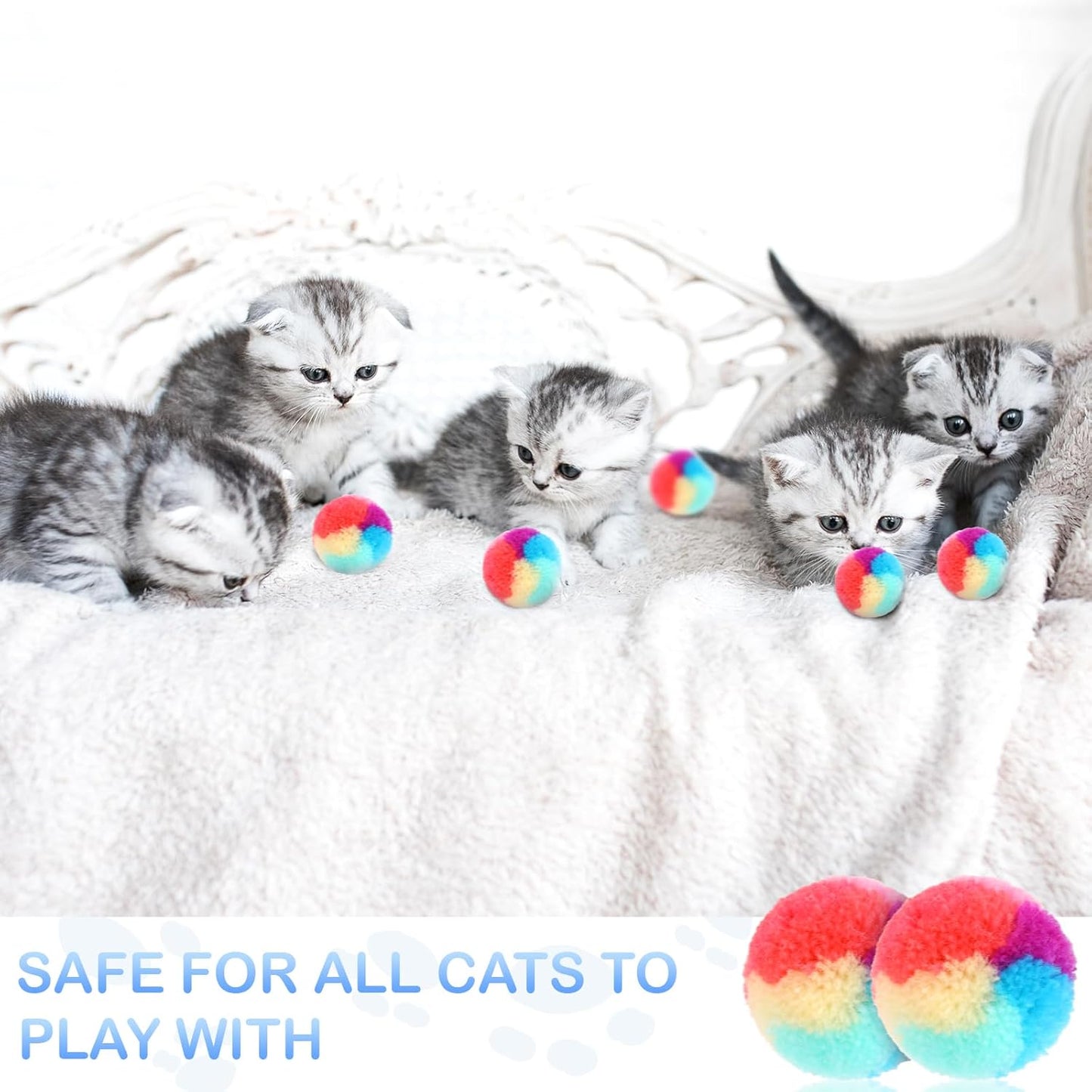 KALIONE 30 Pcs Soft Plush Cat Ball 1.2-inch Rainbow Cat Toy Balls Fuzzy Kitty Balls Kitten Puff Balls Colorful Cat Pom Pom Balls for Cat Kitten Pet Playing Exercising