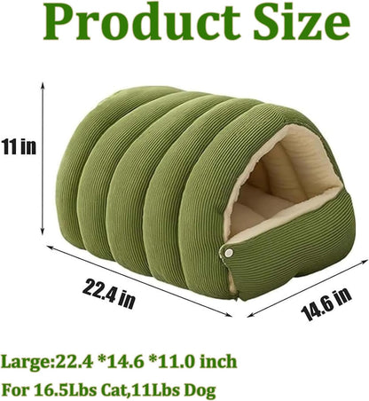 Cat Dog Cave Bed, 2026 New Winter Cave for Dog and Cat, Warm Plush Covered Cat House with Removable Cushion, Soft Sleeping Bed for Indoor Cats(Green,L)