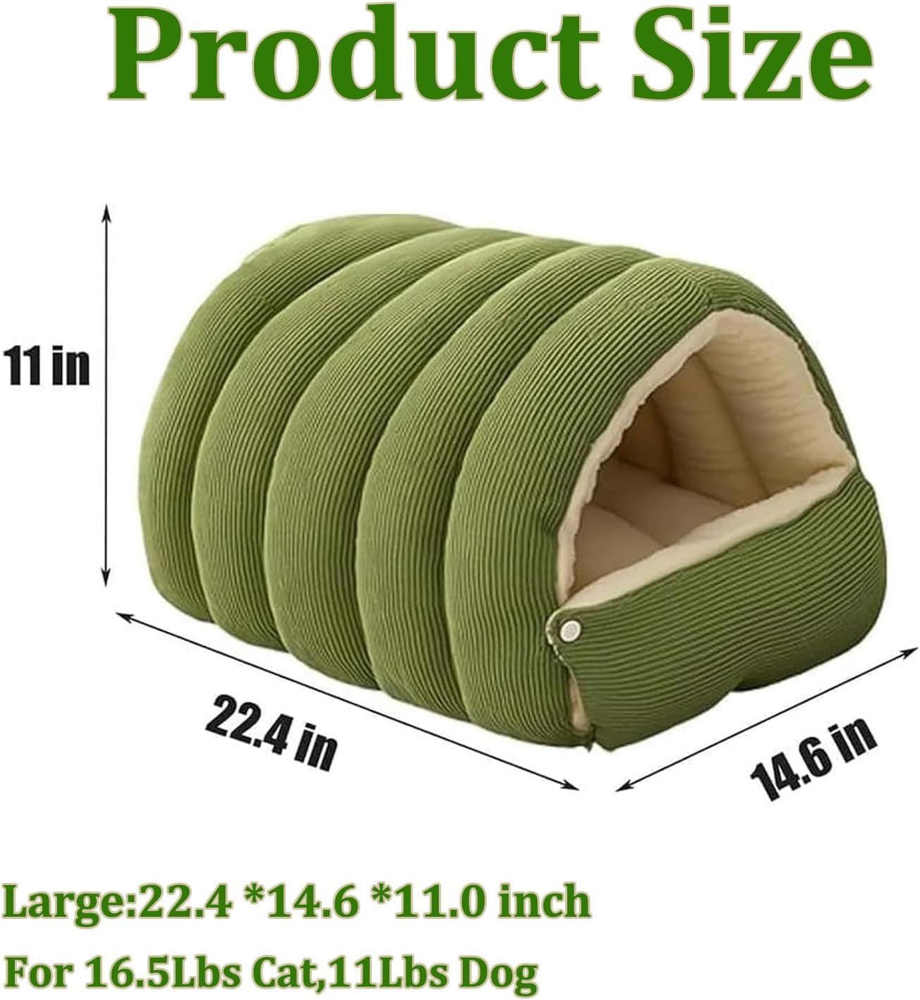 Cat Dog Cave Bed, 2026 New Winter Cave for Dog and Cat, Warm Plush Covered Cat House with Removable Cushion, Soft Sleeping Bed for Indoor Cats(Green,L)