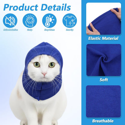 Dog Ear Muffs, Stretchy Hoodie for Dog, Non-Noise Blue Dogs Ear Muffs for Neck Warmer Bath Drying Noise Protection