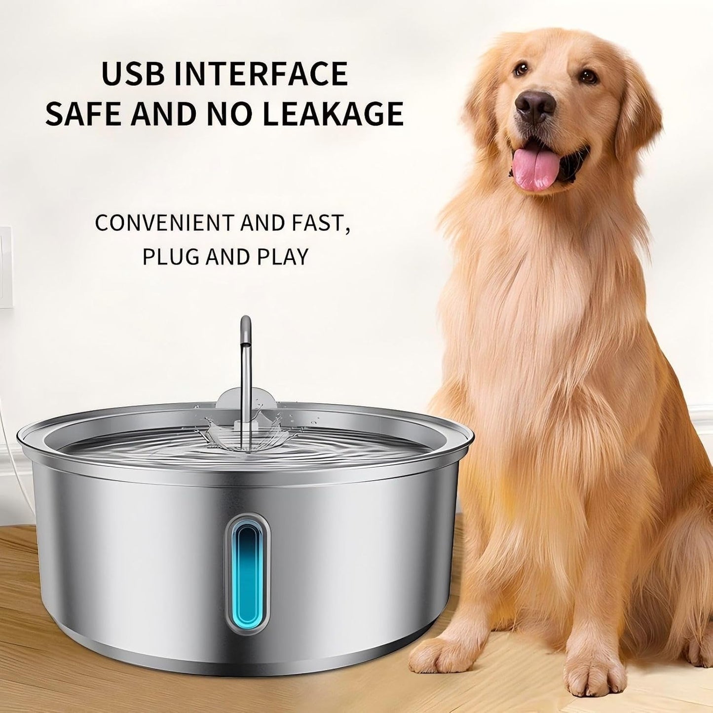 Large Dogs Water Fountain, 8L/270oz/ Stainless Steel Dog Water Fountain with Visual Water Level Window for Large for Families with Many Pets and Busy Families. with Operating Noise Below 30 decibels.