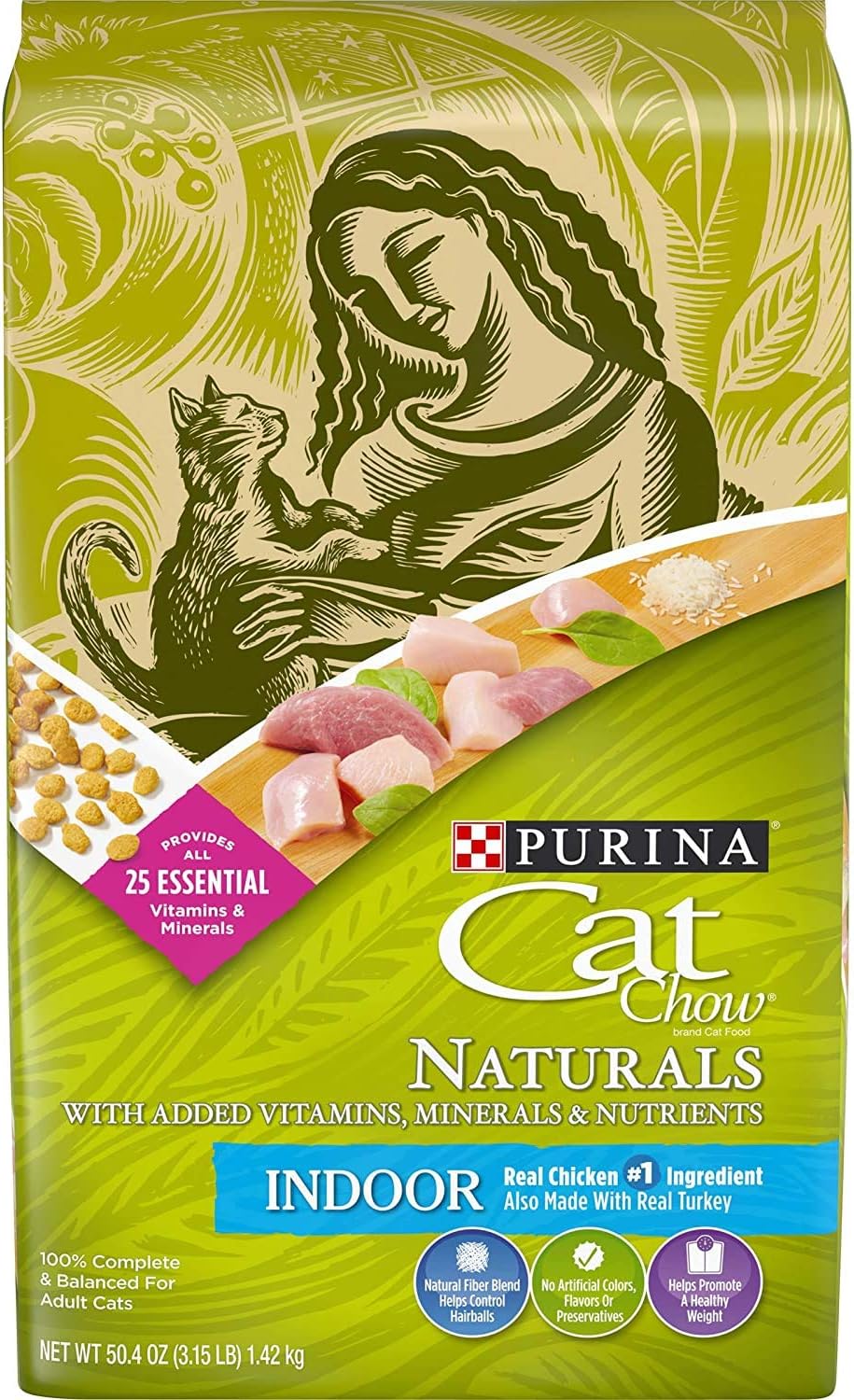 Purina Cat Chow Naturals Dry Cat Food, Indoor With Real Chicken & Turkey, 3.15 Lb Bag