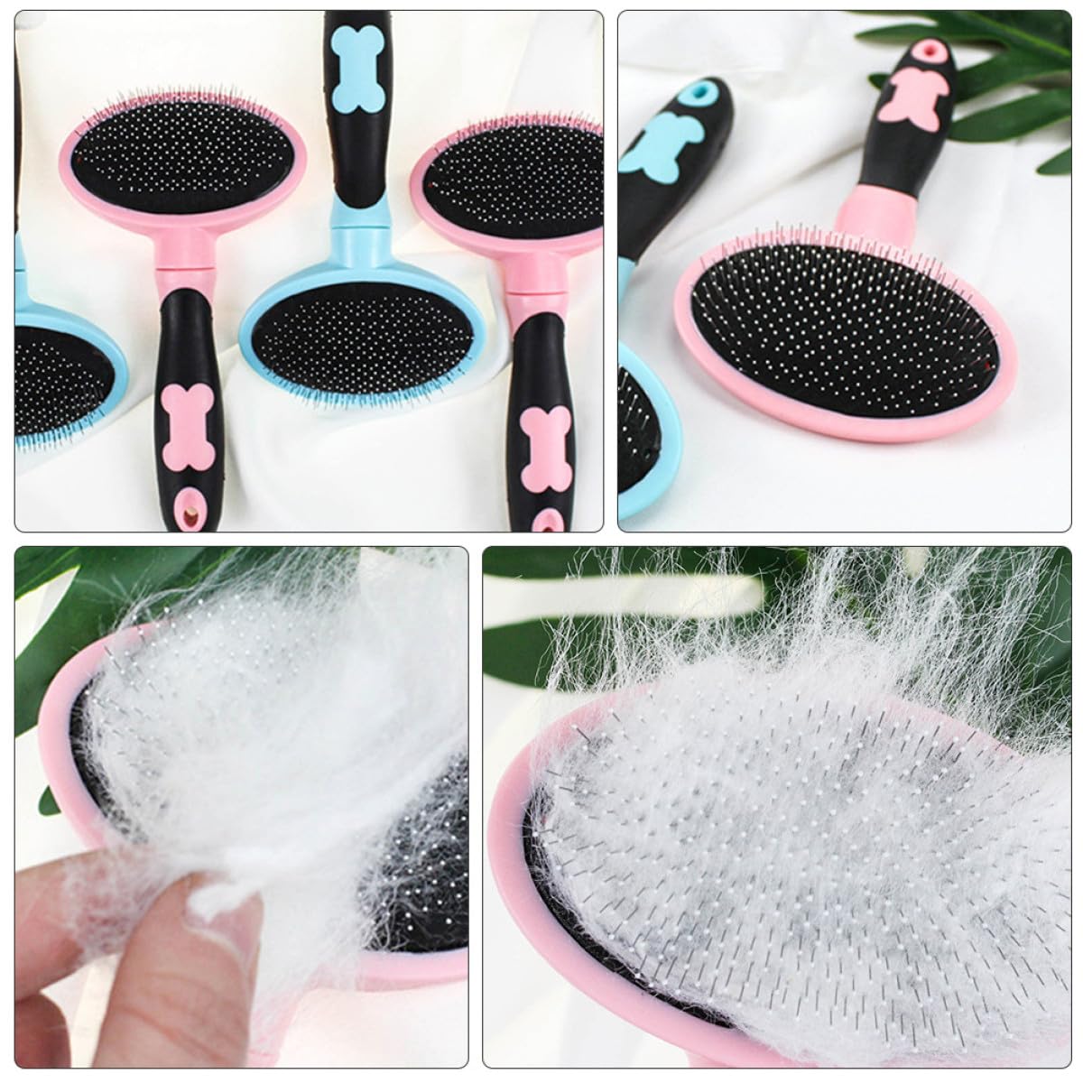 Pet Grooming Brush for Cats and Dogs, Pink Pet Comb Cleaning Tool with Soft Bristles for Indoor Fur Removal and Shedding Control