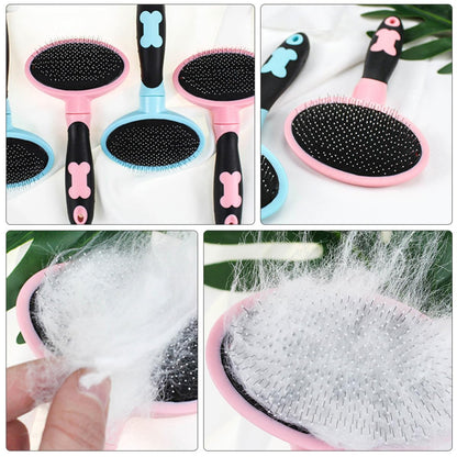 Pet Grooming Brush for Cats and Dogs, Pink Pet Comb Cleaning Tool with Soft Bristles for Indoor Fur Removal and Shedding Control