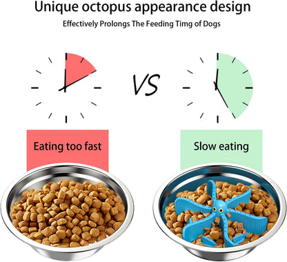 Slow Feeder Insert for Dog Bowl,Silicone Pet Food Slow Feeder(Cuttable),with Suction Cups for Large Breed and Medium Small Size Compatible with Regular Elevated Metal Glass Bowl