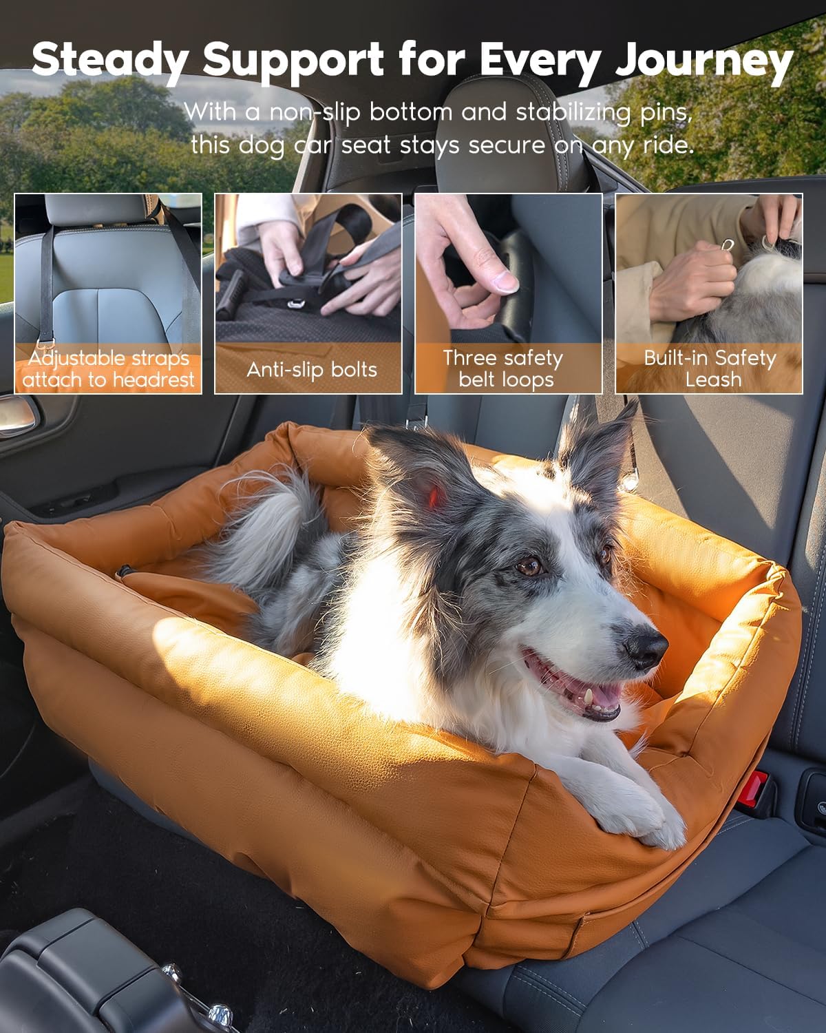 Dog Car Seat, Carseat for Medium Sized Dog, Dogbed for Car Back Seat, Travel Bed with Storage Pockets, Travel Accessories