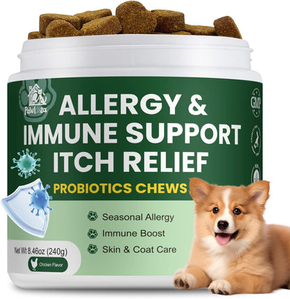Probiotics for Dogs, Improve Itchy Skin Itchy Ears, Yeast Balance, Immune Support, Dog Probiotics (10 Billion CFU) for Dog Skin & Cost Care, Allergy Relief Chews + Vitamins Blend (120 Ct) Chicken