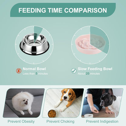 Slow Feeder Dog Bowls, Ceramic Slower Food Feeding Bowl for Small and Medium Dogs, Prevents Fast Eating and Black Chin, Light Pink, 1 Pc