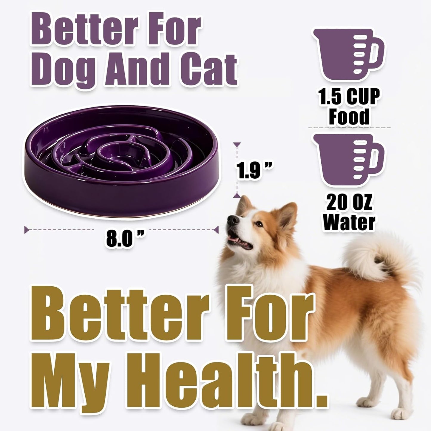 Ceramic Slow Feeder Dog Bowls with Anti-Slip, Slow Feeder & Non-Slip Design, Boredom and Anxiety Reducer, Suitable for All Breed Dogs and Cat (Ceramic-Purple)