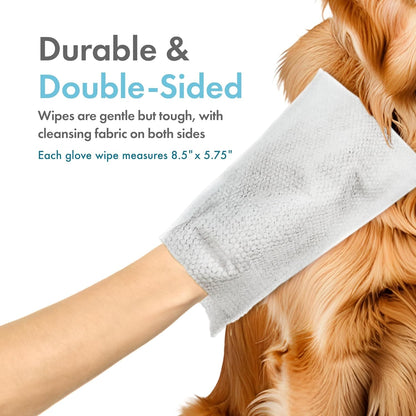 Petkin Pet Glove Wipes for Dogs and Cats, 30 Wipes - Double-Sided Cleaning Wipes - Gently Cleans Ears, Face, Butt, Body and Eye Area - Convenient, Ideal for Home or Travel - Vanilla Scented