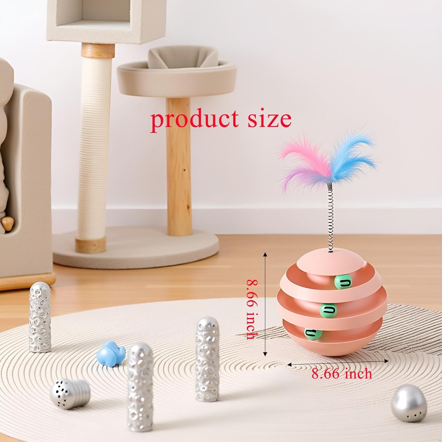 Interactive Cat Toy, Wobble Rotating Fun Tumbler Tunnels with Feather Sticks for Indoor Cats to Play Alone, Exercise & Reduce Anxiety (Pink)