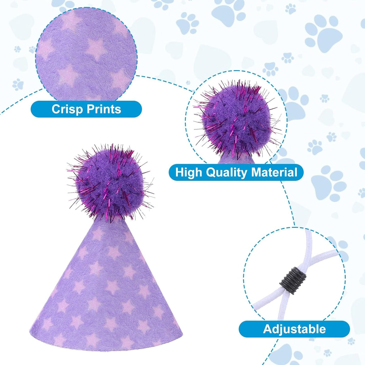 Yolev 10Pcs Mini Party Hats Colorful Mini Birthday Hats Small Dog Hat with Adjustable Strap and Glitter Pom Poms Hat for Dogs Cats Pet Animals Party Grooming Costume Birthday Cake Accessories