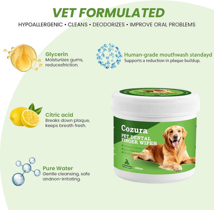 Teeth Cleaning Wipes for Dogs & Cats –60 Count, Dog Dental Care Finger Wipes, Dog Finger Toothbrush Wipes Helps Remove Tartar & Plaque, Fresh Breath, Dog Tooth Brushing Kit-Unflavored