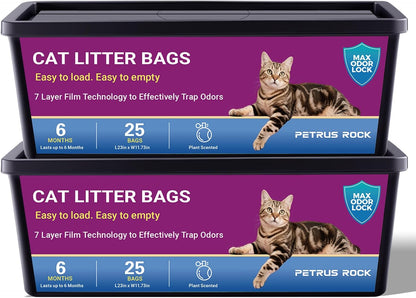 Cat Litter Refill Bags Compatible with Litter Genie Easy Roll Pail | Long-lasting Easy Roll Refill Bags 50 Count (2 Pack) | Odor Control & Plant Scented