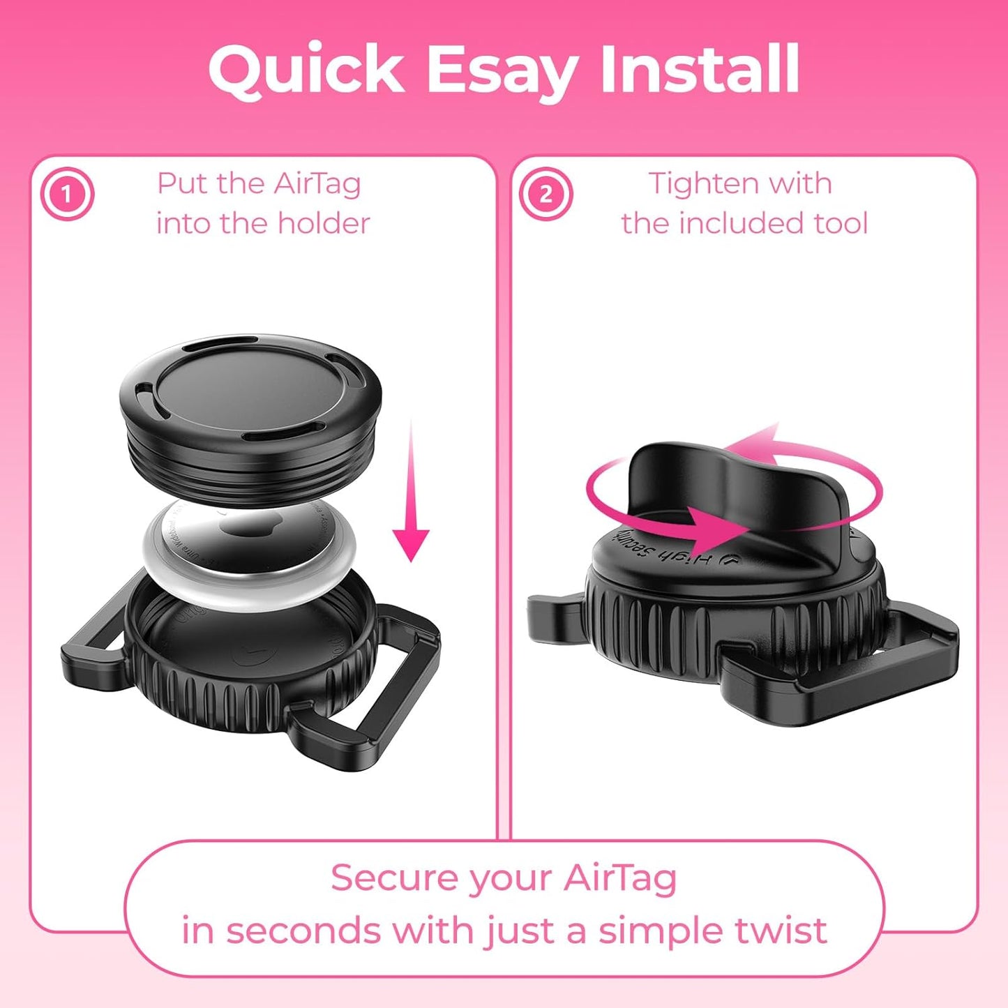 Waterproof AirTag Dog Collar - Reflective Comfortable Dog Collars with Air Tag Holder - GPS Dog Tracker Collar with Quick Easy Install - for Large Medium Small Dogs(Pink, S)