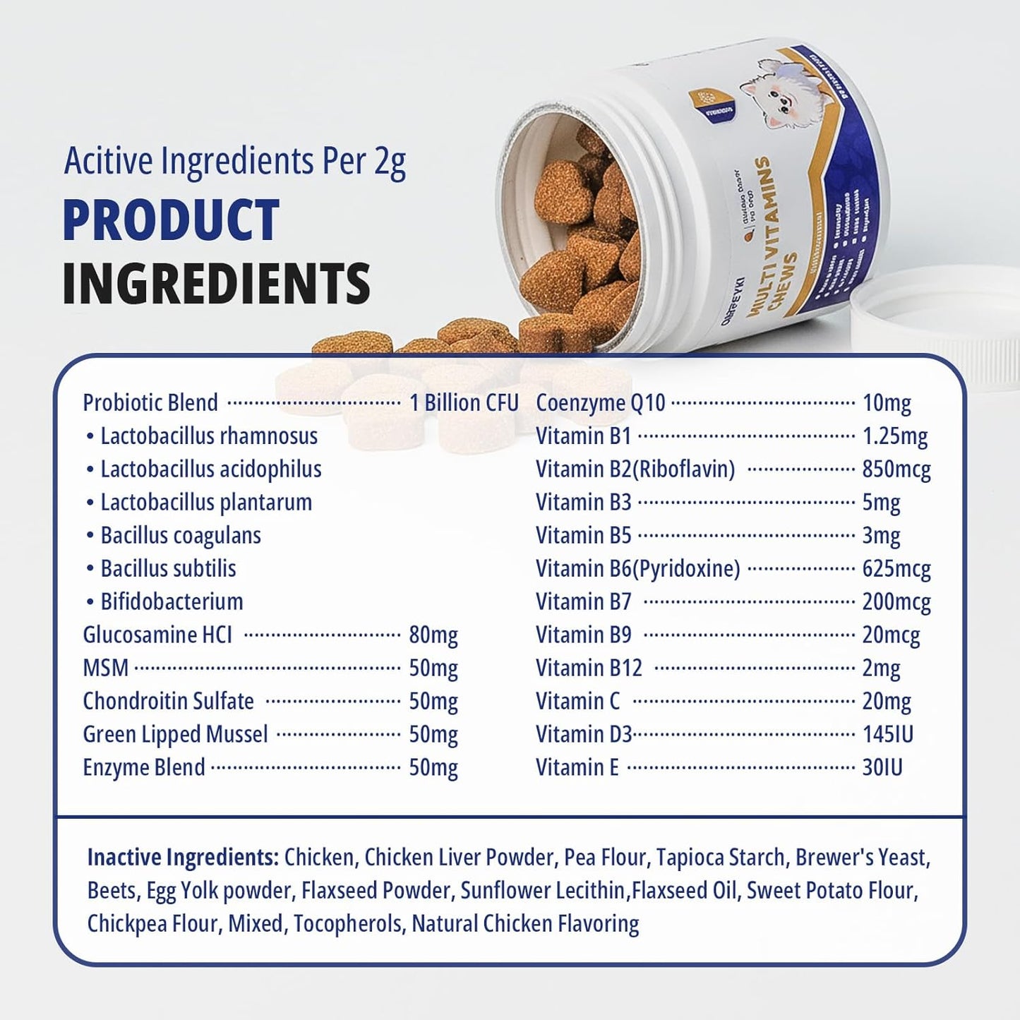 Dog Multivitamin Chewable Dog Vitamins and Supplements with MSM & Glucosamine, Omegas 3 for Gut Health Joint Support Skin & Coat Heart Health Digestion Immune System - Chicken Flavored, 90 Ct