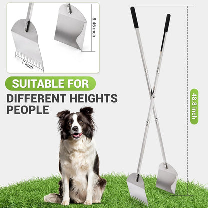 48" Metal Pooper Scooper for Large Dogs, Heavy Duty Stainless Steel Dog Pooper Scooper Large Opening Long Handle for Pet Waste Removal, Grass, Dirt, Gravel,Yard, Indoor, Outdoor