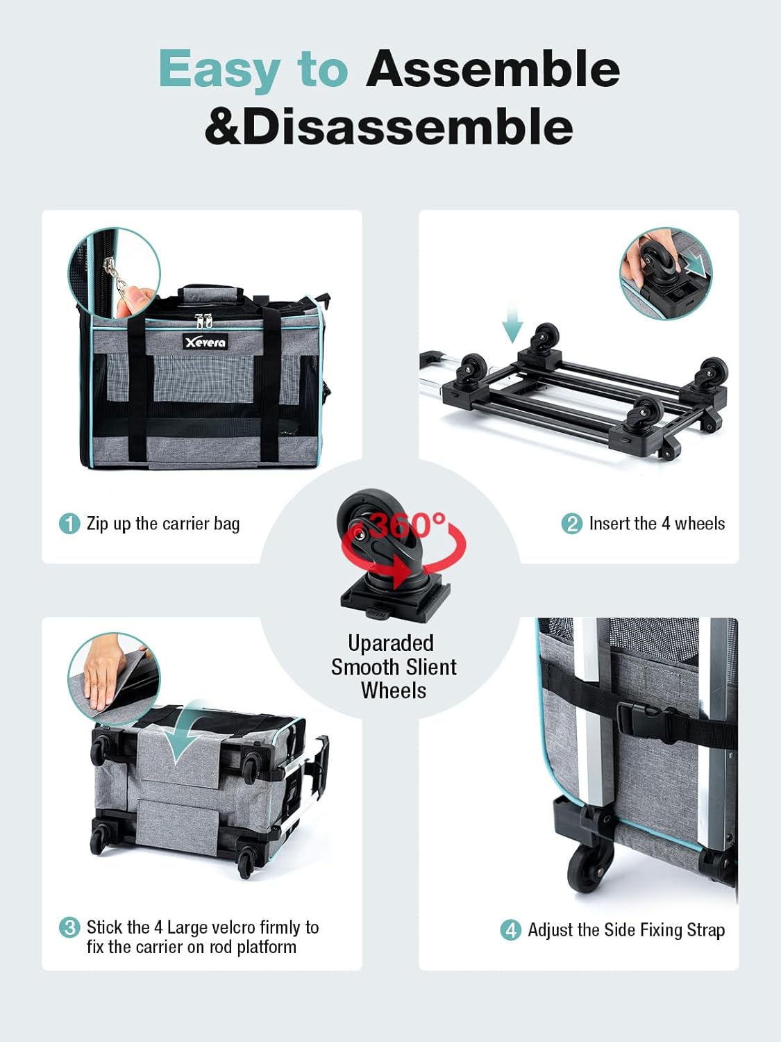 Cat Dog Carrier with Wheels（Total 5pcs - One for Replacement