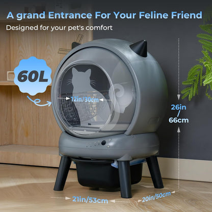 Self Cleaning Litter Box for Cats, Automatic Cat Litter Box with Smart APP Control and Health Monitoring, Includes 2 Roll Trash Bag and Litter Mat, Grey