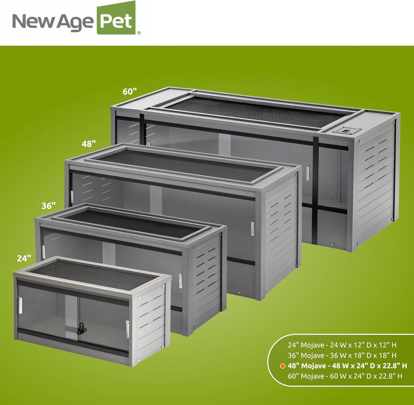 New Age Pet ECOFLEX 48" Wide Large Reptile Habitat, Mojave Lounge for Snakes, Tortoises & Lizards in Maple, Black & Grey, Easy Assembly, Sliding Glass Doors & Mesh Top