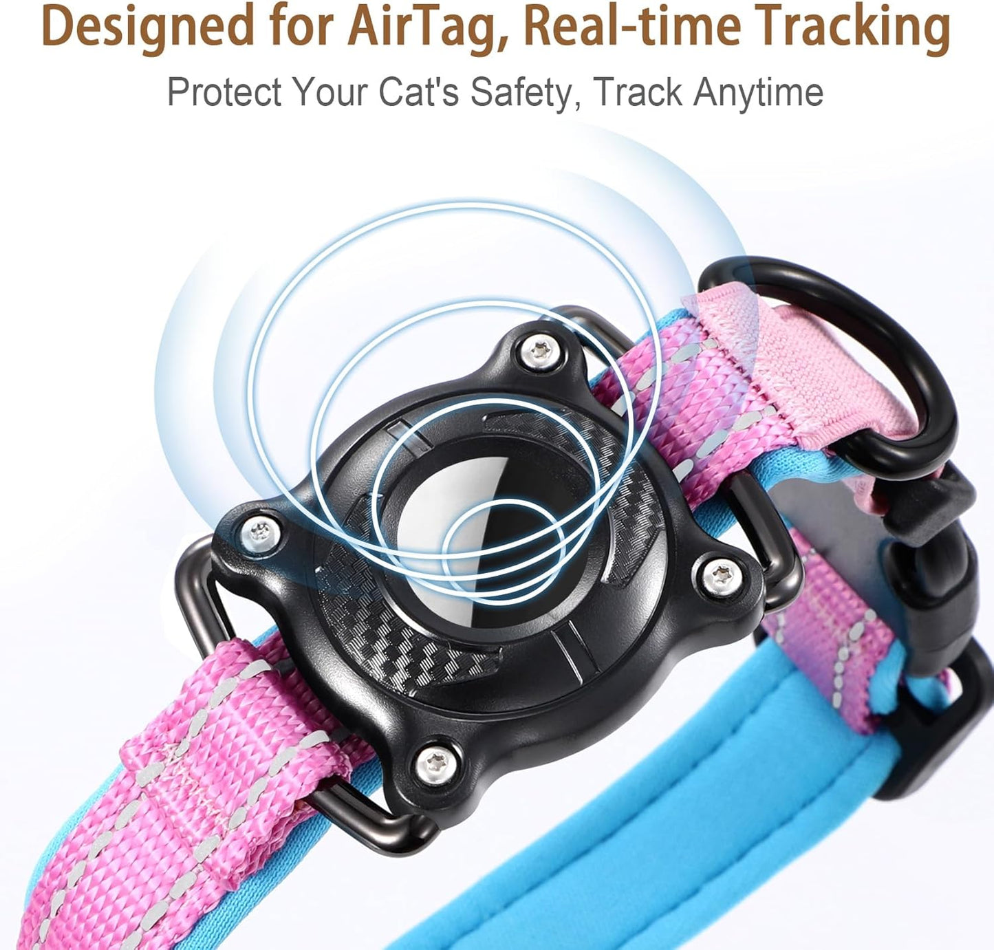 Reflective AirTag Cat Collar, IP68 Waterproof Airtag Holder, Safety Elastic Band Cat Collars for Kittens and Puppies (Pink, S)