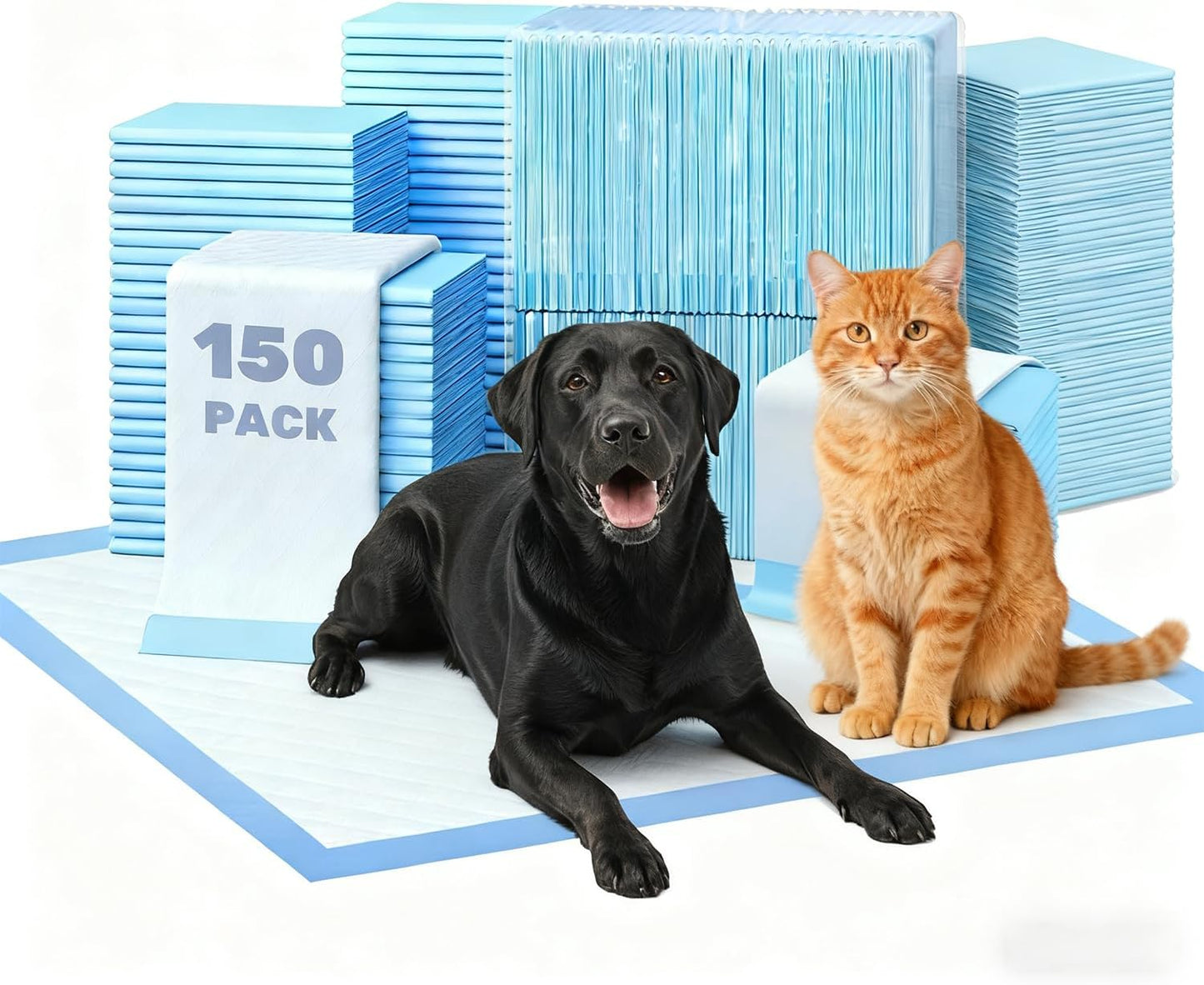 150 Pack Small Puppy Pad - 17.6"x23.6", Super Absorbent Waterproof, Odor Eliminating, Leak-Proof, 5-Layer Potty Training Pads, Dog/ Cats Pee Pad for Indoor Floor Protection, Upgrade