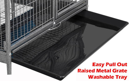 Deluxe Double Unit Two Full Story Durable Front Doors Tight 1/2-inch Wire Spacing Chew-Free Small Animal Critter Home Cage Water Bottle Food Bowl for Feisty Ferret Hammock Rat Mice On Wheels