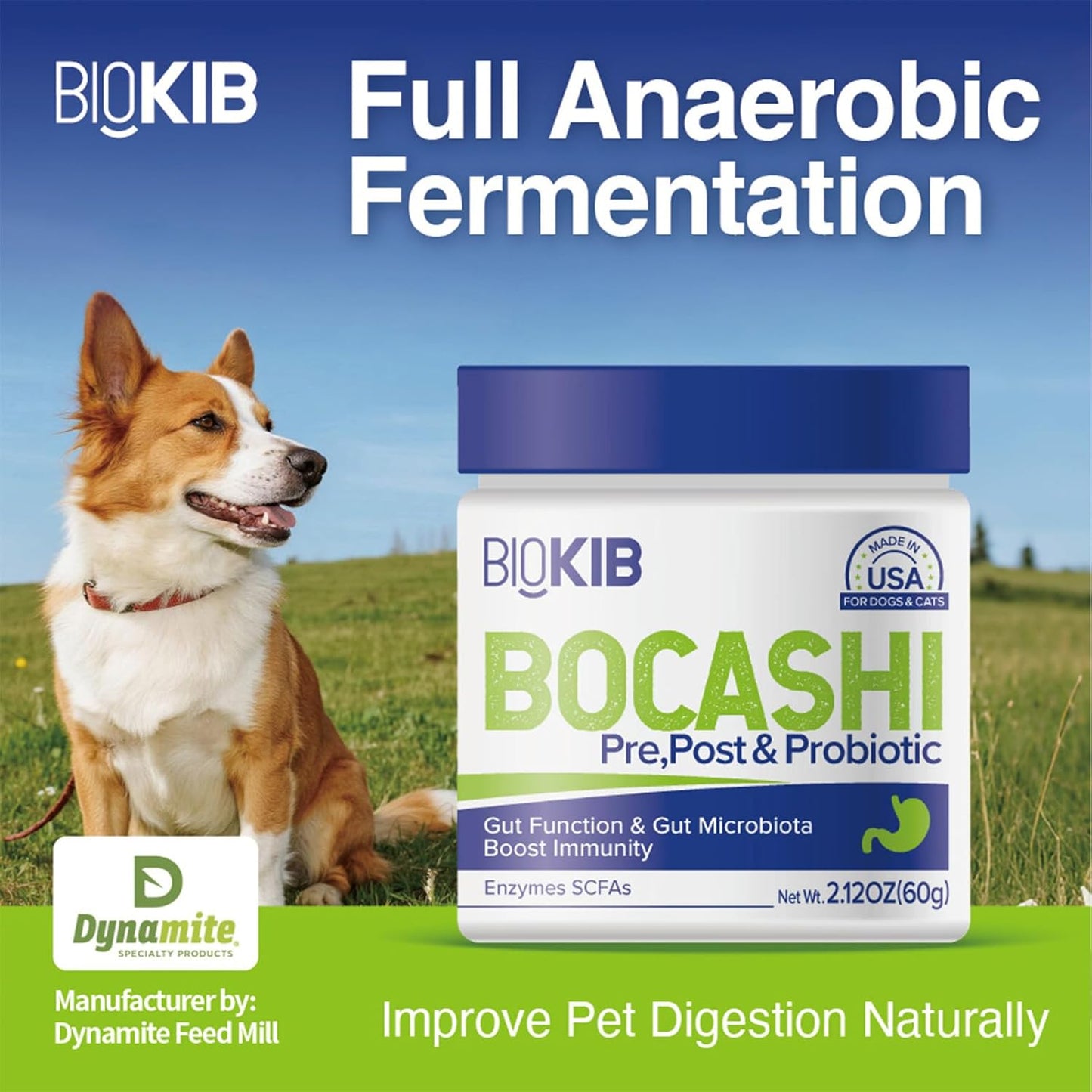 BOCASHI Probiotics for Dogs & Cats, Pet Fermented Nutritional Powder - Food Topper for Digestive Health, Gut Support, Diarrhea & Constipation, Immune Booster - Natural, Made in USA - 60 Scoops