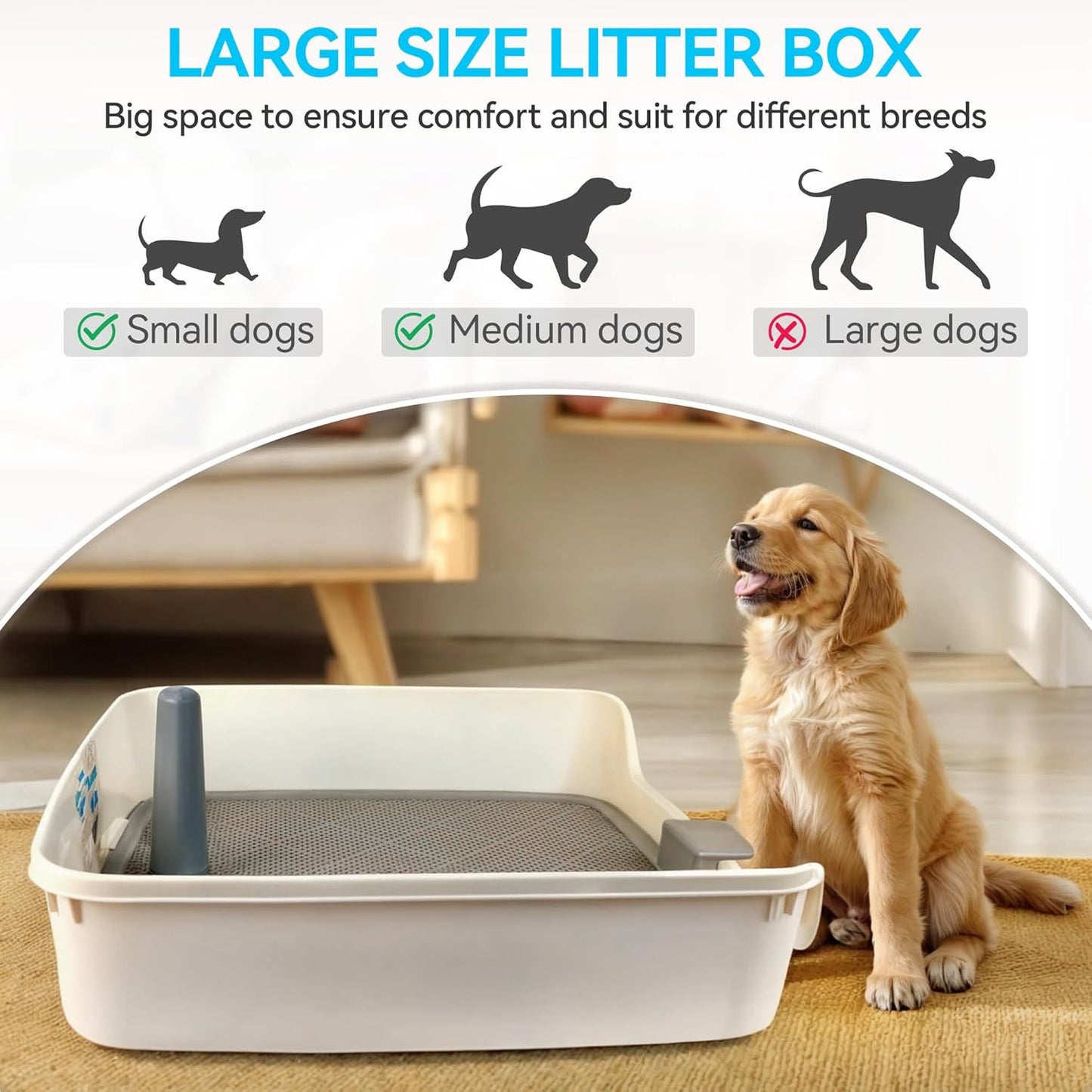 ALL FOR PAWS Dog Pee Pad Holder with Removable Post, 23.6" Indoor Dog Potty Training Tray, Puppy Toilet Litter Box for Small to Medium Sized Dogs