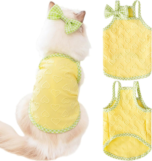 Dog Summer Clothes Puppy Heart Vest Shirt Breathable Pet Sleeveless Tank Top for Small Medium Dog Cat (Yellow, X-Large)