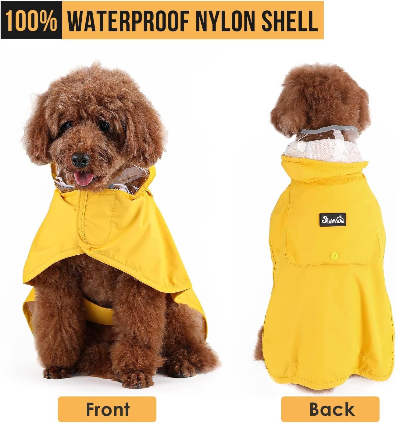 Lukovee Dog Raincoat, Adjustable Dog Rain Jacket with Clear Hooded Double Layer for Large Medium Small Dogs Puppies, Waterproof Rain Coat Poncho with Reflective Storage Pocket & Rim (Yellow,M)