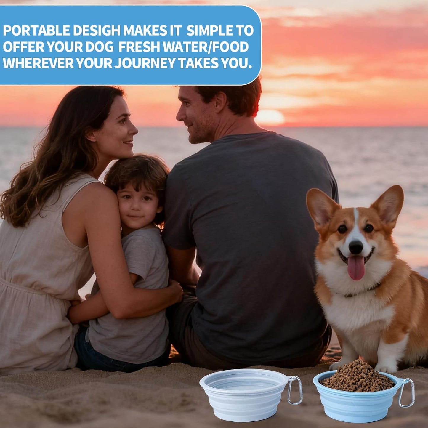 SLSON Collapsible Dog Bowl, 2Pack Macaron Color Pet Travel Bowls Silicone Foldable Water Feeder Dish for Small to Large Dogs Cat Walking Hiking Camping (Macaron Blue and Light Grey, Medium)