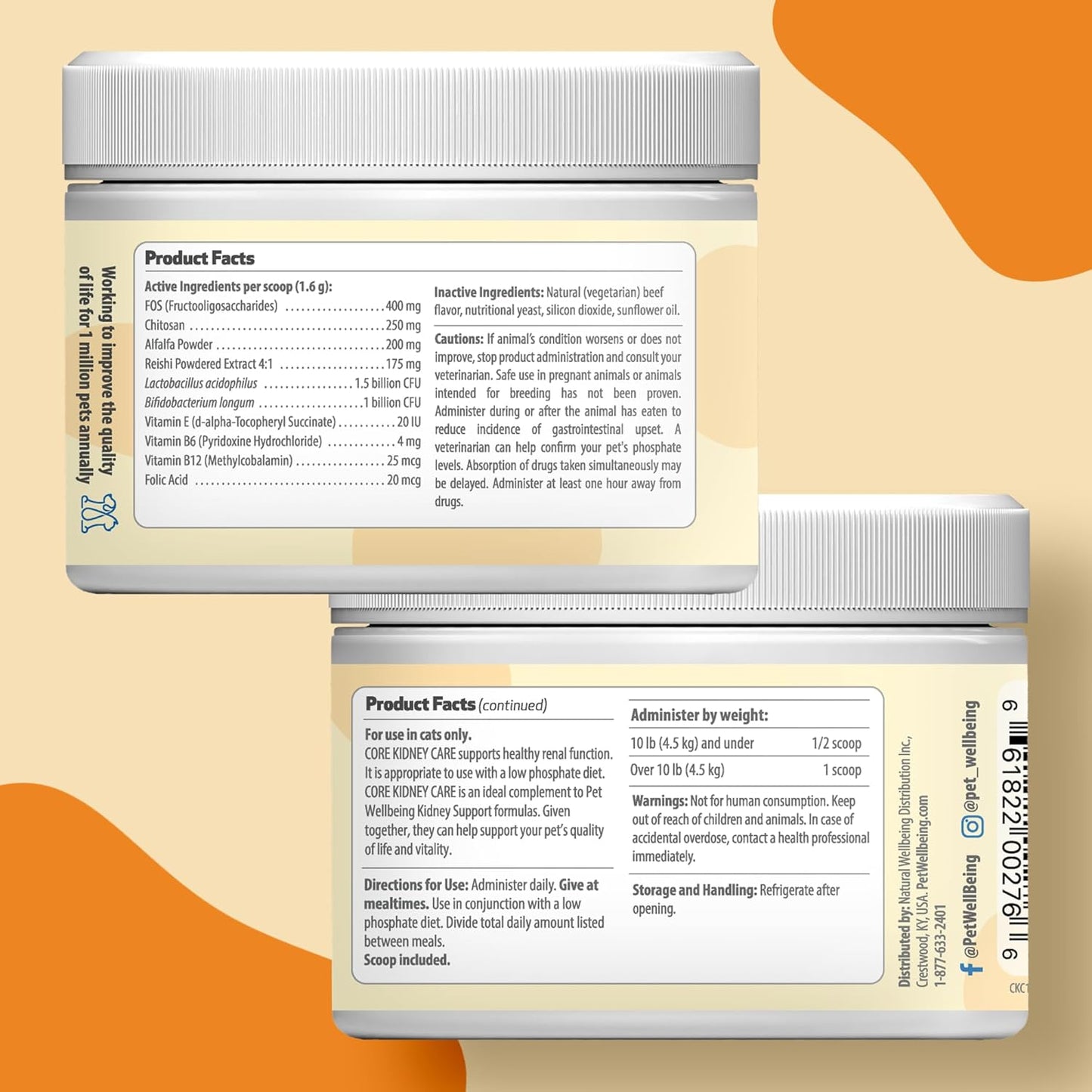 Pet Wellbeing Core Kidney Care for Cats - Daily Phosphate Binder, Supports Healthy Kidney Function with FOS, Chitosan, Probiotics - Veterinarian-Formulated 5.08 oz (144 g) Powder