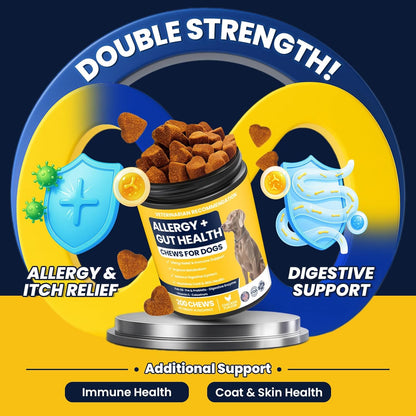 Dog Allergy Chews Probiotics for Dogs Yeast, Itchy Skin and Itchy Ears Itch Relief Immune Pre Probiotic Chews for Pet Digestive Gut Health Anti Itch Supplement for Itching and Licking Dogs Allergies