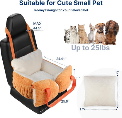 Fuzzy Dog Bed Car Seat, Easy to Carry Small Dog Car Seat with Handles for Small Pets up to 25lbs, Cute Cat Beds for Indoor Cats, Washable Pet Bed with Removable Water Resistant Lining Cover