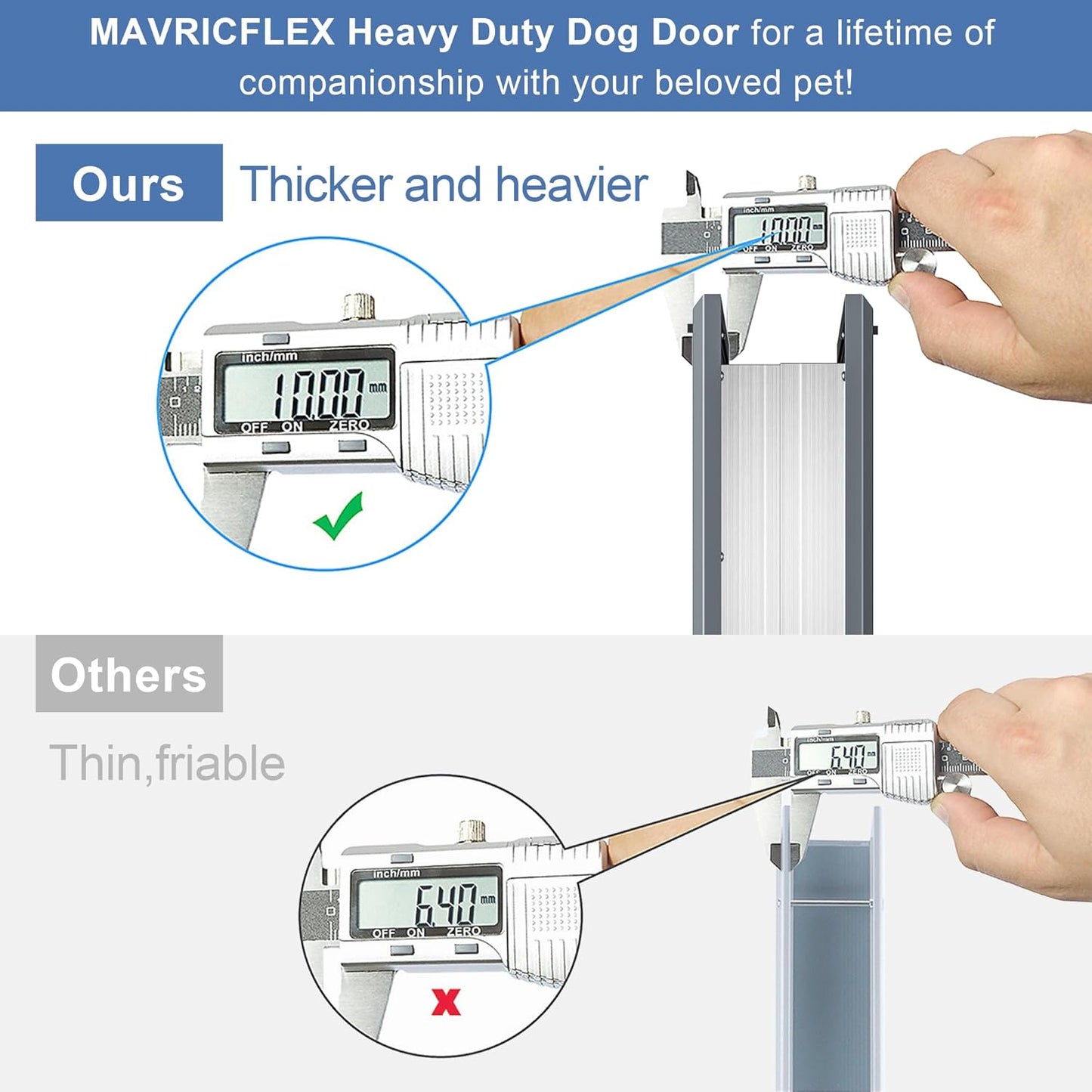 MAVRICFLEX Heavy Duty Dog Door with Double Sliding Lock Panels, Energy Efficient Large Doggie Door, Easy Installation, Two Magnetic Soft Flaps Doggie Door for Large Dogs Up to 100LBS