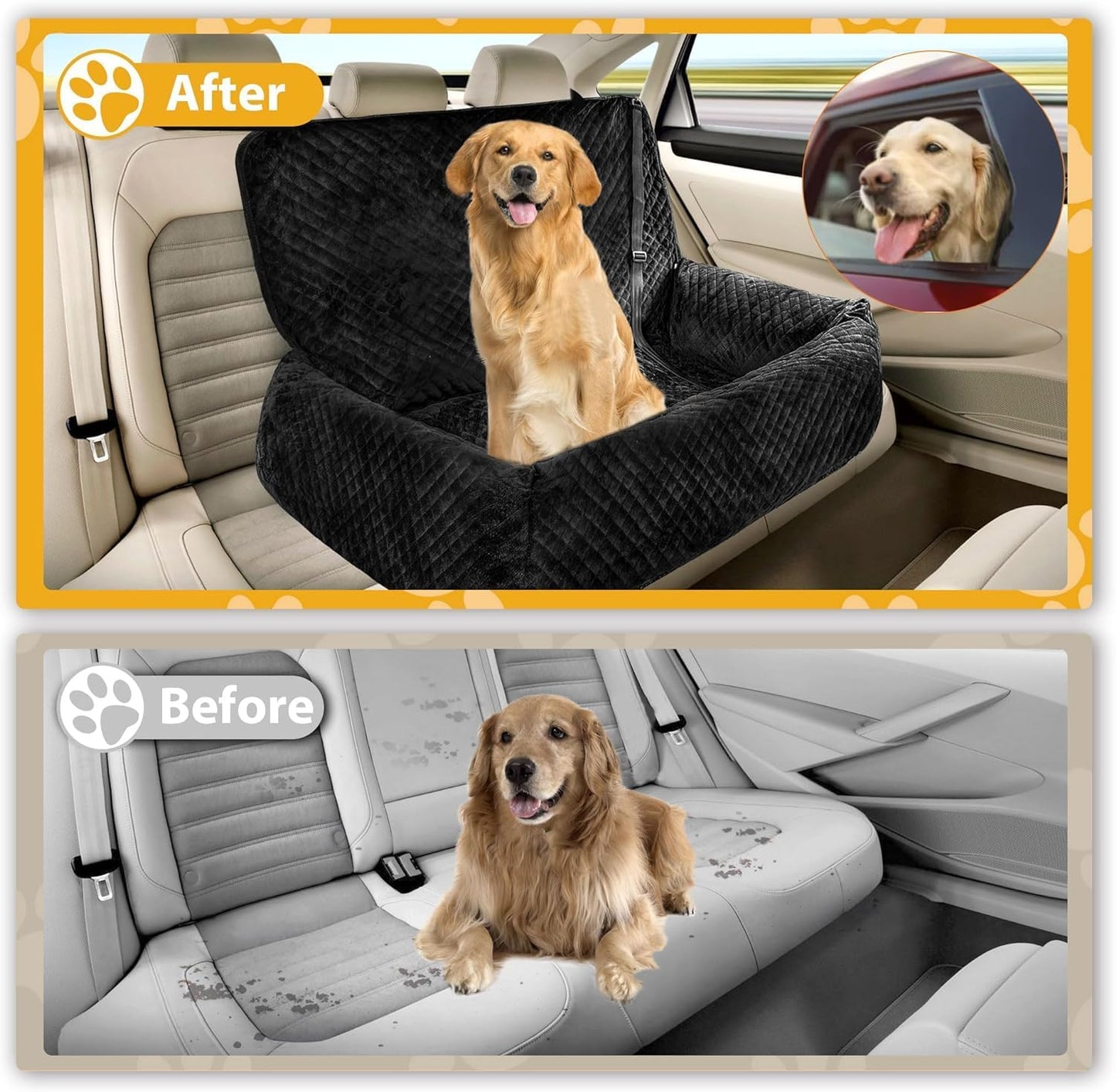 Sephyroth Medium/Large Dog Car Seat - Soft Crystal Velvet Dog Bed with Safety Belt Buckle for Back Seat, Suitable for Dogs 60 lbs or Two Small Dogs