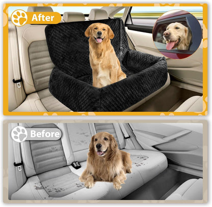 Sephyroth Medium/Large Dog Car Seat - Soft Crystal Velvet Dog Bed with Safety Belt Buckle for Back Seat, Suitable for Dogs 60 lbs or Two Small Dogs