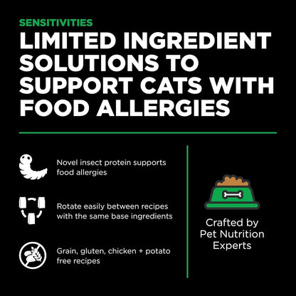 Go! Solutions Sensitivities Limited Ingredients, Grain-Free Dry Cat Food, Insect Recipe for Sensitive Stomach, 3 lb Bag