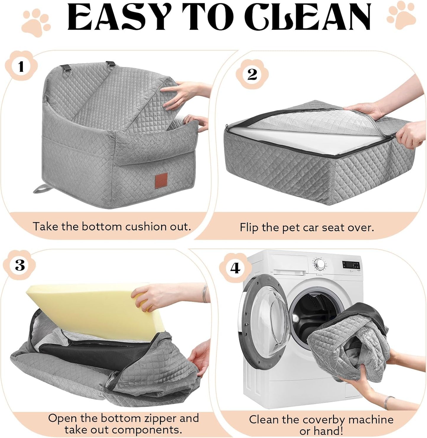 Dog Car Seat for Small/Medium Dogs Under 35lbs, Memory Foam Dog Booster Seats with Washable Removable Cover, Portable Travel-Safe Bed with 2 Safety Belts and Storage Pockets (Grey, Medium)