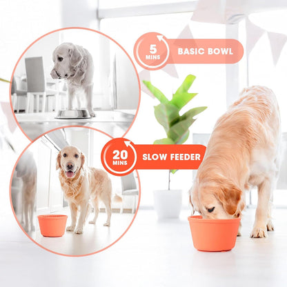 Slow Feeder Dog Bowl,Non-Slip Lick and Freeze Bowl for Dogs,Long Lasting Silicone Licking Mat for All Dog Sizes,Anti-Chocking and Reduce Anxiety(Orange)