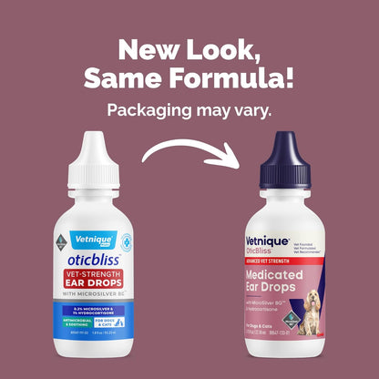 Vetnique Oticbliss Cat & Dog Ear Infection Treatment/Dog Ear Allergy Relief Drops, MicroSilver Yeast Infection Treatment for Dogs, Hydrocortisone for Itching, Redness Swelling (Ear Infection)