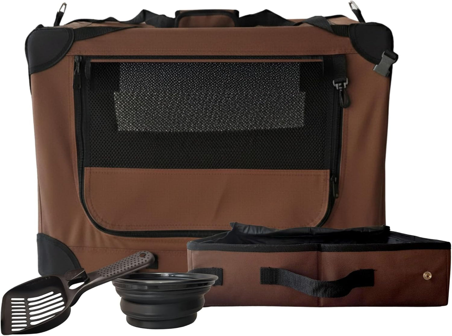 Cat Travel Carrier with Zippered Litter Box, Scooper & Water Bowl – Soft Sided Portable Cat Carrier for One Cat, Collapsible Pet Travel Bag for Indoor Use, Vet Visits & Long Trips