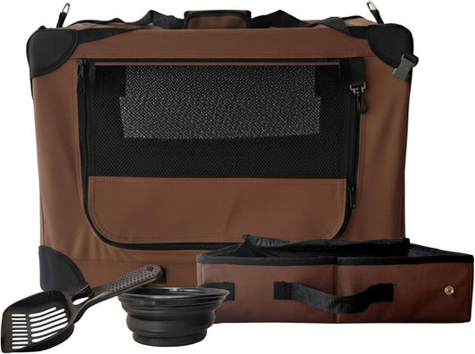 Cat Travel Carrier with Zippered Litter Box, Scooper & Water Bowl – Soft Sided Portable Cat Carrier for One Cat, Collapsible Pet Travel Bag for Indoor Use, Vet Visits & Long Trips