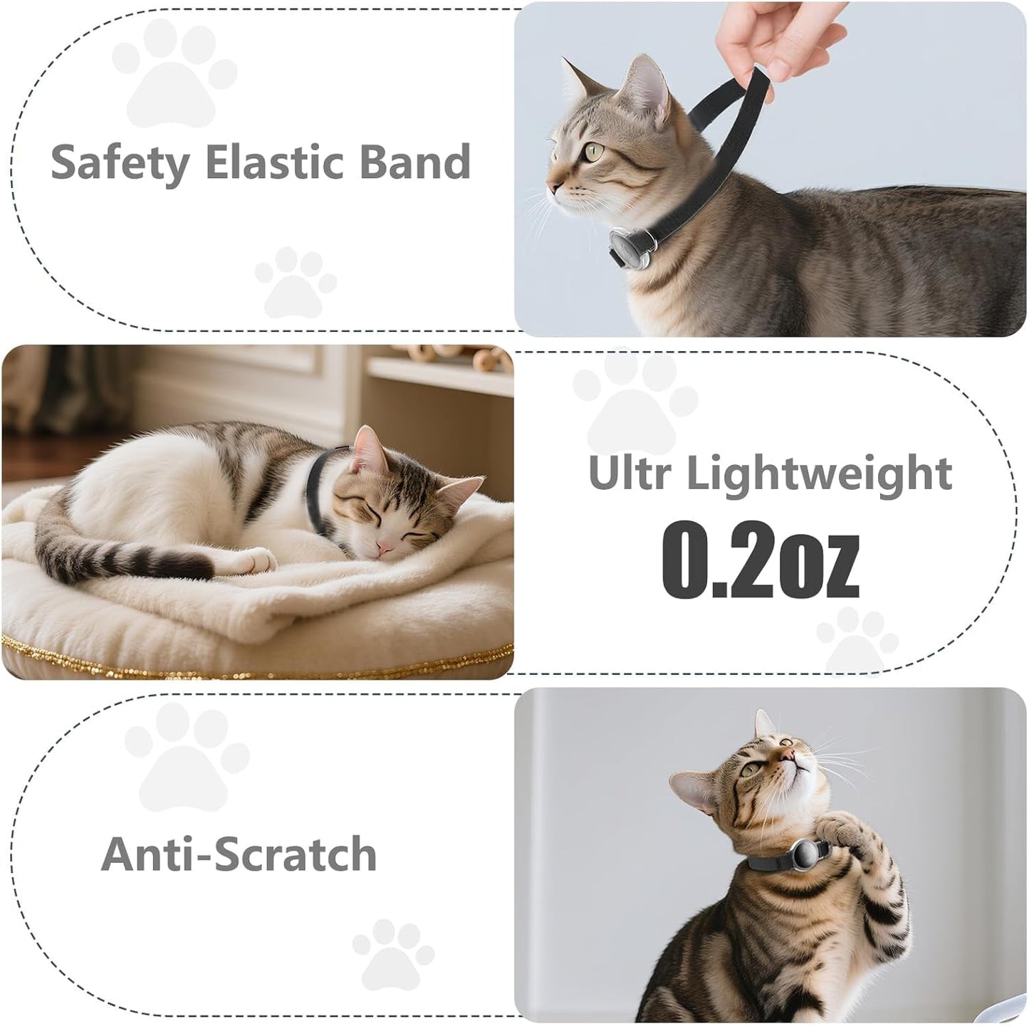 AirTag Cat Collar, Ultra Elastic Cat Tracker Collar, Airtag Holder Compatible with Apple Air Tag, [Lightweight & Scratch Resistant] Adjustable Stepless GPS Pet Collar for Cats Kittens, Black