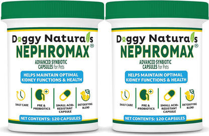 NEPHROMAX™ Synbiotic Capsules Dogs Cats (240 Caps)- Kidney Support Supplement for Cats & Dogs, Probiotics & Prebiotics for Digestive Health, Small & Easy-to-Swallow Capsules Made in The USA