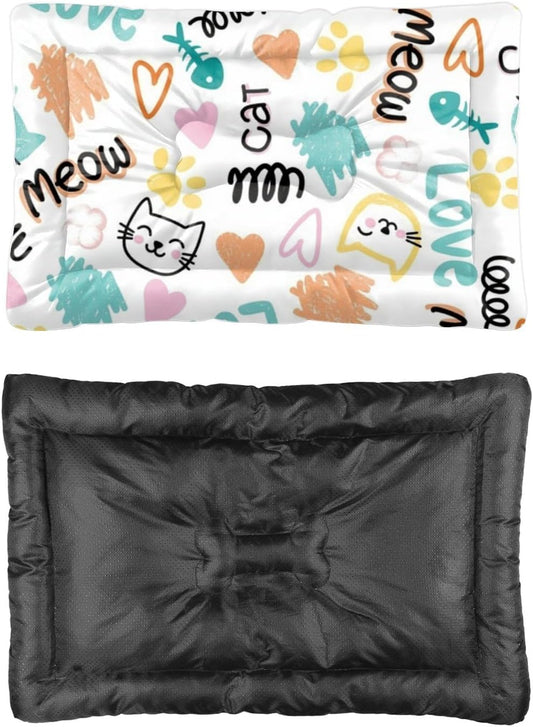 Comfortable Cat Beds with Anti-Slip Bottom, Cute Cats Puppy Supplies Chew Proof Crate Pad Orthopedic Dog Bed Comfy Dog Mattress for Indoor& Outdoor Sofa Cars, Machine Washable 24 X 18 Inch
