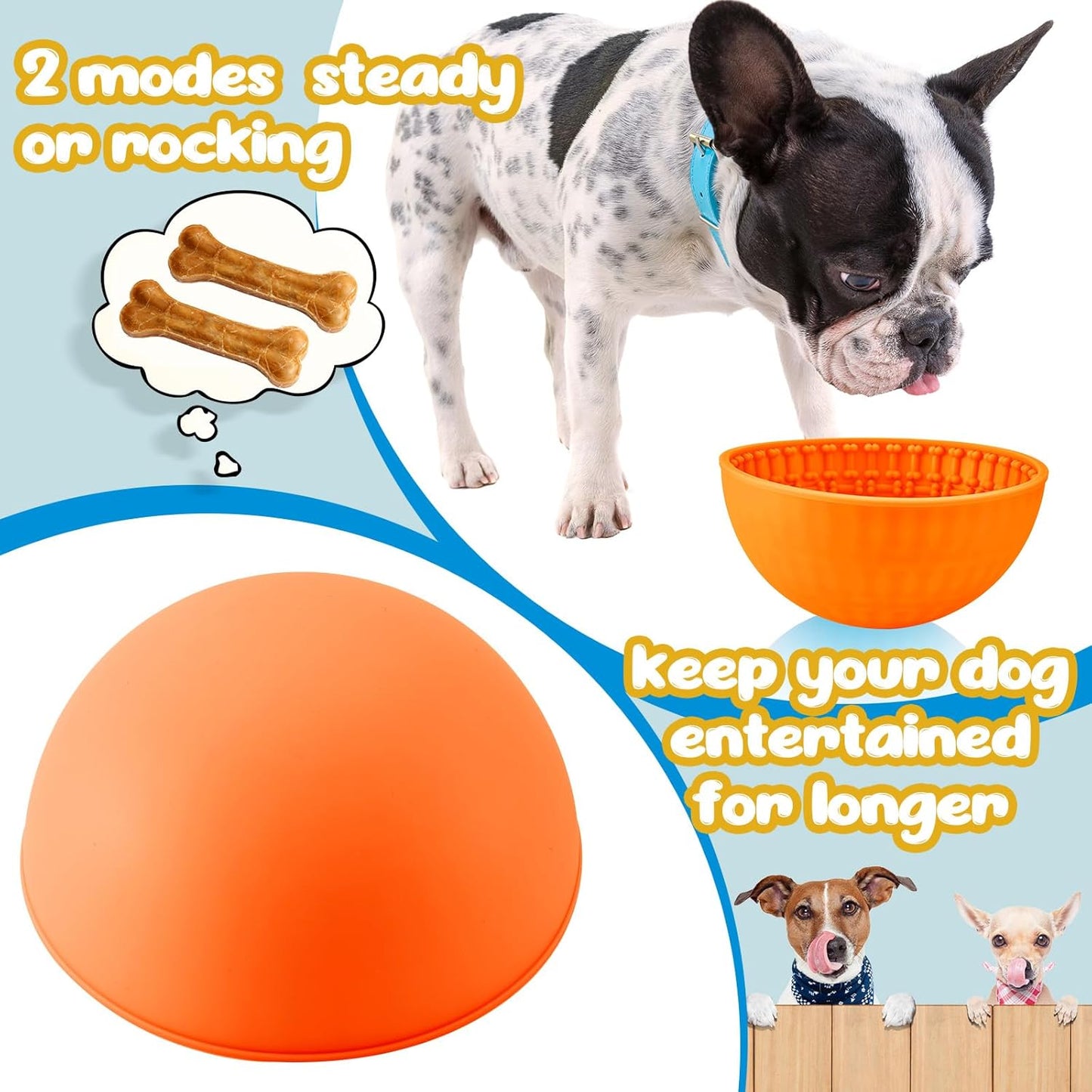 Patelai 2 Pcs Dog Enrichment Lick Bowls Silicone Freeze Bowls Interactive Cat Licking Mats Slow Feeders for Pet Oral Health Boredom Anxiety Relief, Wobble or Stay Put (Orange, Green,Bone)
